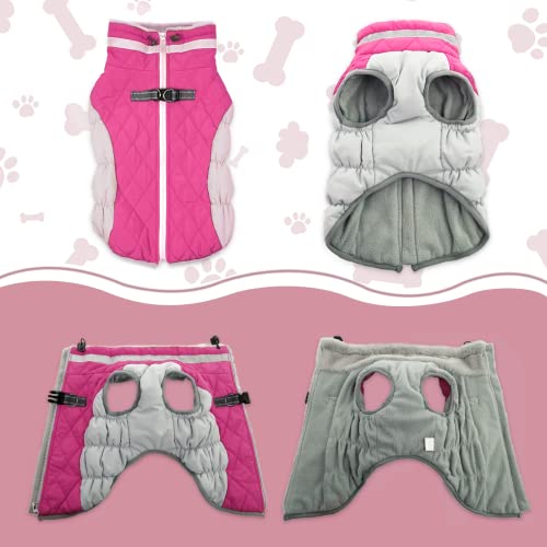 Lelepet Dog Coat Warm Dog Winter Coat Waterproof Dogs Jacket with Harness - color: Rose Red, size: X-Small