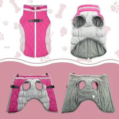 Lelepet Dog Coat Warm Dog Winter Coat Waterproof Dogs Jacket with Harness - color: Rose Red, size: X-Small