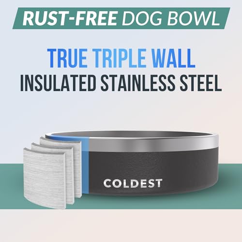 Coldest Dog Bowl - Anti Rust Metal, Non Slip, 3 Layers Insulated Stainless Steel Dog Bowls - Spill Proof & Heavy Duty - Water Bowl for Dogs, Cats & Pets, Dish Washer Safe (42 oz, Stealth Black) - color: Stealth Black, size: 42 oz
