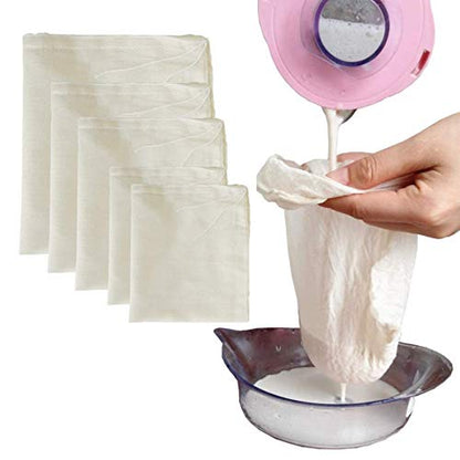AUXIN Nut Milk Bags, 100% Cotton Cheesecloth Bags, Yogurt/Coffee/Tea Strainer, Reusable Almond/Oat Milk, Juice, Cold Brew Coffee, Food Grade, Reusable Washable Strainer (Mixed Size, 5 Pack) - size: Mixed Size, 5 Pack