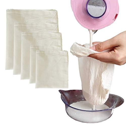 AUXIN Nut Milk Bags, 100% Cotton Cheesecloth Bags, Yogurt/Coffee/Tea Strainer, Reusable Almond/Oat Milk, Juice, Cold Brew Coffee, Food Grade, Reusable Washable Strainer (Mixed Size, 5 Pack) - size: Mixed Size, 5 Pack