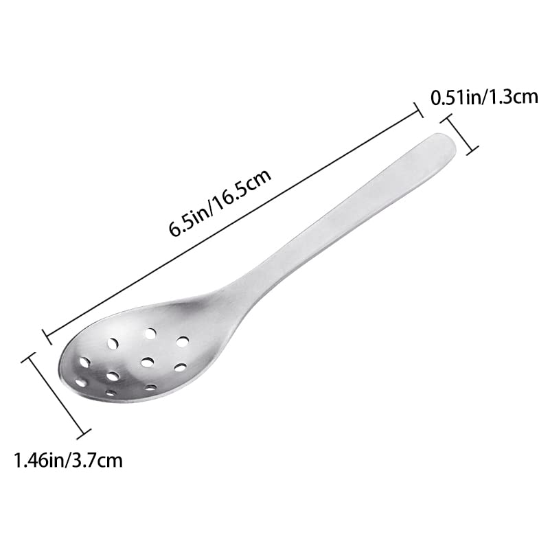 AOOSY Small Slotted Spoons,Modern Stylish Thick Heavy-weight Short handle Stainless Steel 10 Holes Durable Caviar Spoon for Soup Cereals Dips Curry Sauces Stews, Set of 2