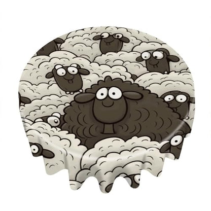 Cartoon Sheeps Round Tablecloth 60 Inch Wrinkle & Stain Resistant Polyester Table Cover for 5 Foot Kitchen Tables Washable Dining Table Cloth for Indoor/Outdoor Wedding Party Picnic Banquet