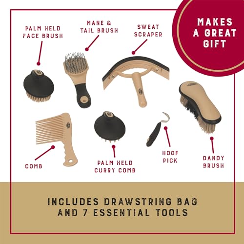 Weaver Equine Horse Grooming Kit, 7-Piece with Tote Bag - color: Black/Beige