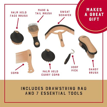 Weaver Equine Horse Grooming Kit, 7-Piece with Tote Bag - color: Black/Beige