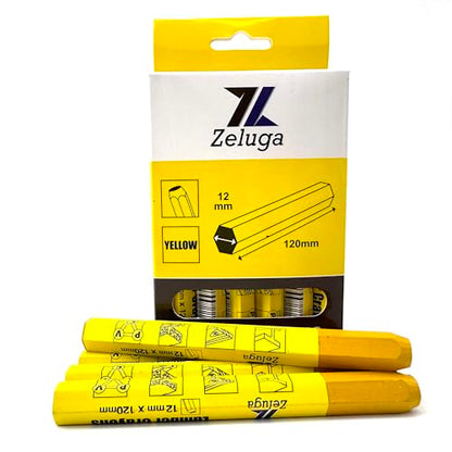 Zeluga 4.7in. x 0.47in. Hex Shape Industrial Lumber Marking Crayons for Clear and Permanent Markings, Yellow 12 Pack