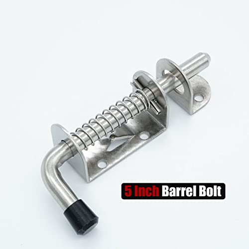JQK Spring Loaded Latch Pin, 304 Stainless Steel Barrel Bolt Thickened 2mm Door Lock, 5 Inch Brushed Finished(2 Pack), HSB300-P2 - color: Brushed, size: 5Inch - 2Pack