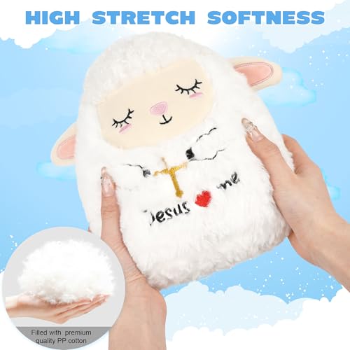 Lamb Jesus Plush Toy: 8-Inch Soft Holiness Sheep Stuffed Animal with Jesus Loves Me and Cross Embroidery, Baptism and First Communion Gifts, Christian Prayer Pillow for Kids Baby Girls Boys - style: Jesus Lamb