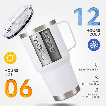 30 oz Stainless Steel Tumblers Bulk with Handle and Lid, 4 Pack - color: White