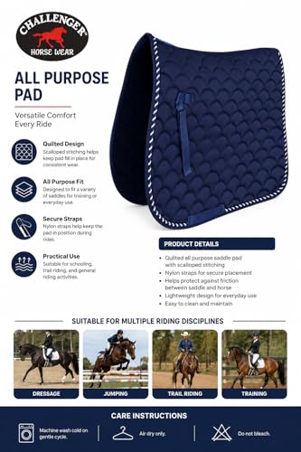 Horse English Quilted Contoured All-Purpose Trail Saddle Pad 7296 - color: Navy, size: 23" (Spine) x 20" (Drop)