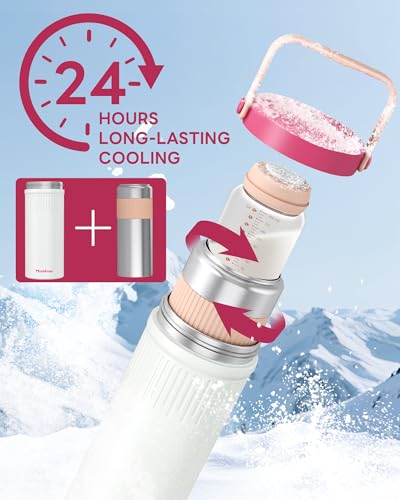 22oz Portable Breast Milk Cooler for Breastmilk, Liquid Gold Saver 360° Cooling Keeps Milk Fresh for 24 Hours, Larger Capacity Breastmilk Chiller with 2pcs Bottles for Outdoor Mom