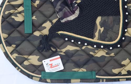 Camouflage All Purpose English Saddle Pad with Matching Fly Bonnet – Handmade Jumping Saddle Pad Set
