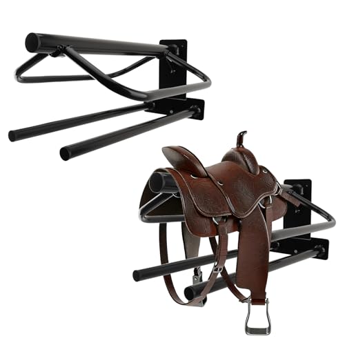 2 Pack Saddle Rack with Double Pad Bar Heavy Duty Wall Mounted Saddle Rack Detachable Saddle Stand for English & Western Saddles