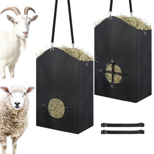 2 Pcs Hay Bags for Goats, 27.5" x 17.5" x 9.8" Hay Feeder, Plastic Buckle - color: 2 Pcs without storage bag