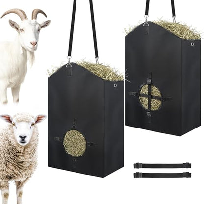 2 Pcs Hay Bags for Goats, 27.5" x 17.5" x 9.8" Hay Feeder, Plastic Buckle - color: 2 Pcs without storage bag