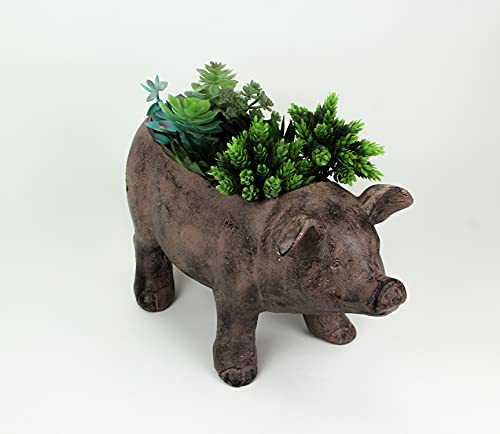 Zeckos Pig Planter 17 Inch Rustic Brown Smiling Garden Pot | Magnesium Oxide, Weather-Resistant, 8 by 5 by 5 Inch Interior for Succulents, Herbs, Or Grasses - color: Pig - Brown