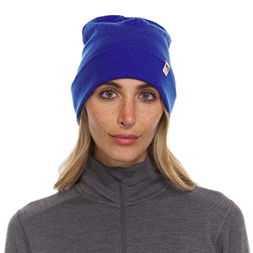 100% Merino Wool Cuff Beanie - Mens & Womens Warm Winter Hat - Watch Cap - Toque - Novelty Beanie - One Size Fits Most - color: Royal Blue