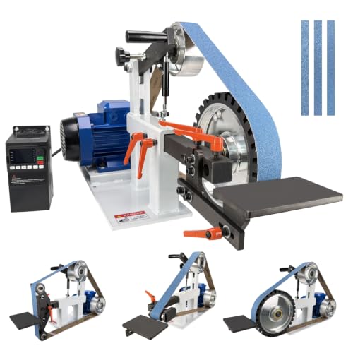 Belt Grinder Sander, 1500W 2HP Polishing Grinding Machine, 72x2 Inch Belts,Variable Speed Belt Polisher with VFD, 3 Grit Options, Arc/Circular/Flat Grinding, Industrial Metal Working Machine