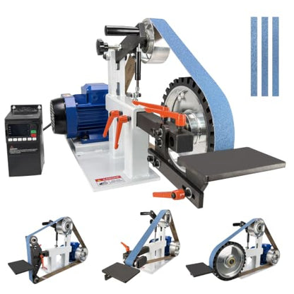 Belt Grinder Sander, 1500W 2HP Polishing Grinding Machine, 72x2 Inch Belts,Variable Speed Belt Polisher with VFD, 3 Grit Options, Arc/Circular/Flat Grinding, Industrial Metal Working Machine