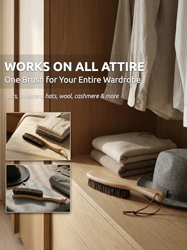 TAKAVU Horsehair Clothes Brush for Suits, Large Beech Wood Handle | Lint Brush for Coats, Cashmere, Wool, Velvet & Suede Upholstery, Hats & Jackets, Natural Bristle Garment Care - color: Beech
