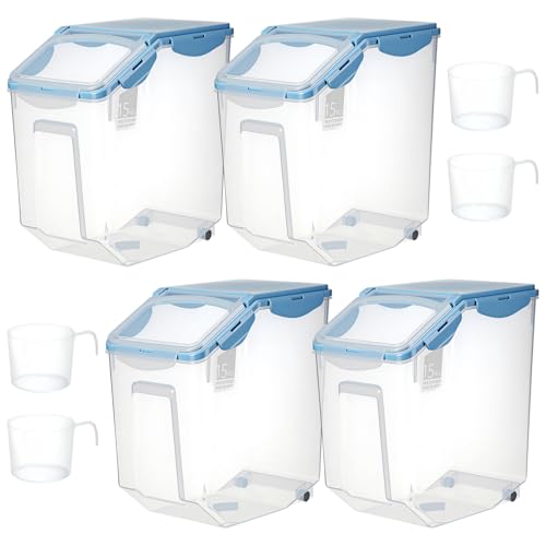 Umigy 4 Pack Rice Storage Container With Wheels Plastic Airtight Lid Flour Container Bin for Dog Pet Cereal Grain Dry Food, 15 Liter / 30 lbs (Blue) - color: Blue