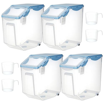 Umigy 4 Pack Rice Storage Container With Wheels Plastic Airtight Lid Flour Container Bin for Dog Pet Cereal Grain Dry Food, 15 Liter / 30 lbs (Blue) - color: Blue