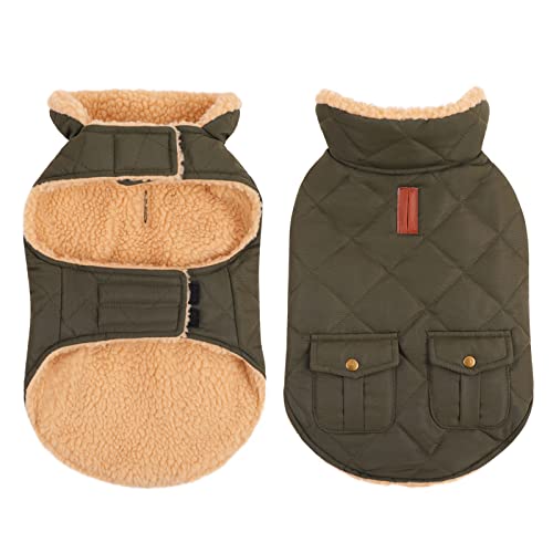 Queenmore XS Warm Puffer Dog Coat Ultra Thick Plush Quilting Winter Jacket - color: Green, size: X-Small