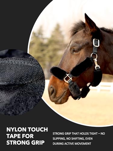 Harrison Howard Fleece Halter Covers for Horses, Set of 9, Prevent Hair Loss Pressure Marks, Padded Horse Halter Fleece Set Black - color: Black
