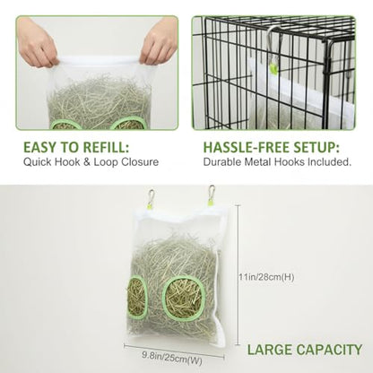 Rabbit Hay Feeder Bag, 9.8x11inches | Chew-Resistant Dual-Hole Slow Dispenser for Bunny & Guinea Pigs, New Model