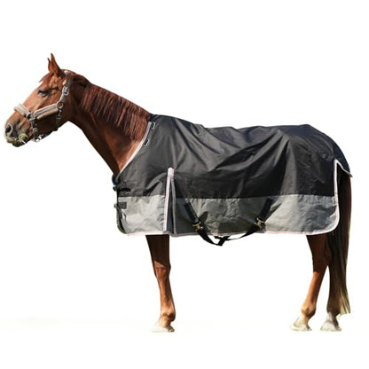 Equoray Horse Rug Fly Sheet Waterproof Rainproof Breathable Turnout Blanket Lightweight Polyfill for Cool Weather Perfect for Spring, Fall & Mild Winter, Black/Grey