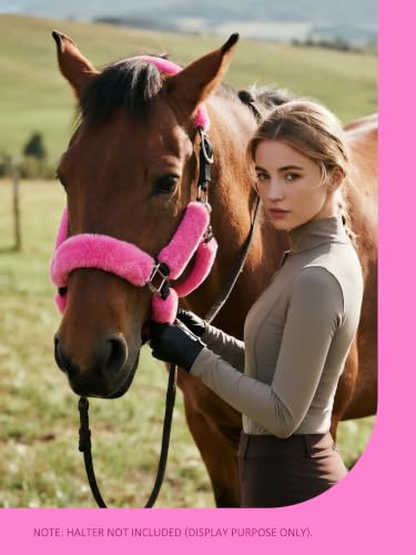 Harrison Howard Fleece Halter Covers for Horses, Set of 9, Prevent Hair Loss Pressure Marks, Padded Horse Halter Fleece Set Magenta - color: Magenta
