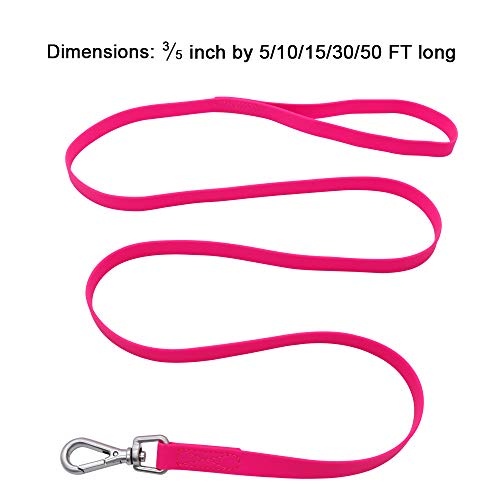 Waterproof Dog Training Leash 50FT 30FT 15FT 10FT 5FT Heavy Duty Recall Long Lead for Large Medium Small Dogs (10FT, Pink) - color: Pink, size: 10FT