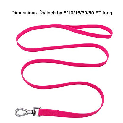 Waterproof Dog Training Leash 50FT 30FT 15FT 10FT 5FT Heavy Duty Recall Long Lead for Large Medium Small Dogs (10FT, Pink) - color: Pink, size: 10FT