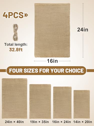 4Pcs 16"x24" Breathable Natural Burlap Bags with Rope for Potato Storage | Reusable, Thickened Jute Food Storage Sacks, Helps Potatoes/ Onions/ Root Vegetables Stay Fresh - size: 16'' x 24''