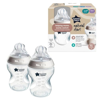 Tommee Tippee Natural Start Anti-Colic 9 oz BPA Free Baby Bottles, 0+ Months, Slow Flow Breast-Like Nipple, Self Sterilizing, Designed for Seamless Transition Between Bottle & Breast, Clear, Pack of 2 | Pack of 2, Slow Flow Breast-Like Nipple, Self-Steril