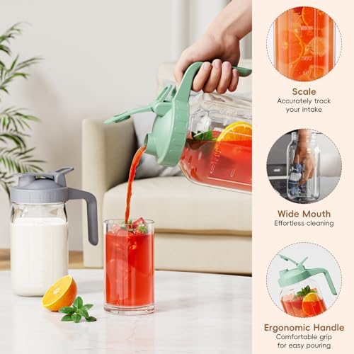 JunVpic Glass Pitcher with lid, 64 oz Wide Mouth Mason Jar - color: Pink, size: 64 Ounces
