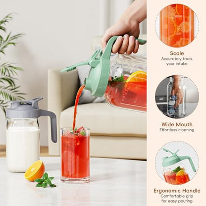 JunVpic Glass Pitcher with lid, 64 oz Wide Mouth Mason Jar - color: Pink, size: 64 Ounces