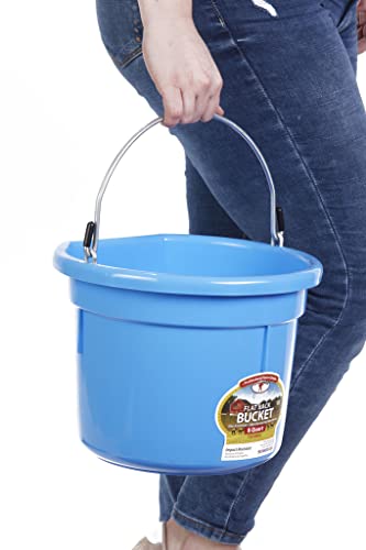 Little Giant® Flat Back Plastic Animal Feed Bucket | Animal Feed Bucket with Metal Handle | Horse Stall Feeding and Watering Supplies (Berry Blue, 8 Quart) - color: Berry Blue, size: 8 Quart