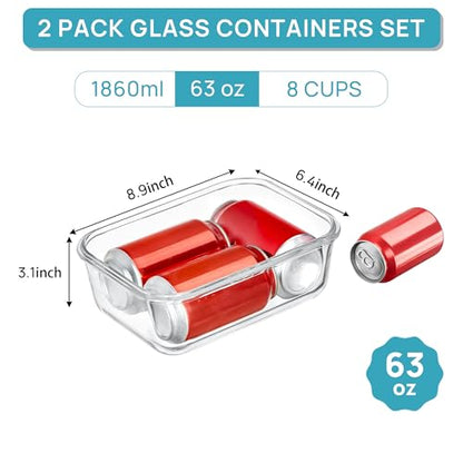 Vtopmart 2Pack 1860ml/63oz Large Glass Storage Containers With Lids, Grey - color: Grey, size: 63oz