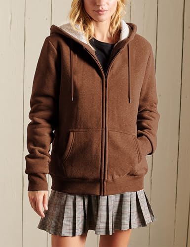 Women’s Casual Full Zip Up Sherpa Lined Hoodie Sweatshirt Jacket Coat - color: Brown, size: Medium
