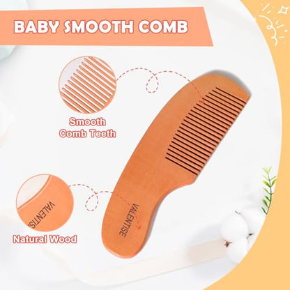 Baby Hair Bush and Comb Set,Baby Hair Brush with Soft Goat Bristle and Wood Comb Set,Wooden Baby Brush Set for Newborns & Toddlers,Good for Cradle Cap Brush
