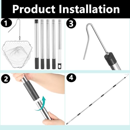 Chicken Net Catcher,74" Adjustable Extension Pole Chicken Hook Catcher Kit | 74" Adjustable Stainless Steel Chicken Net with Leg Hook, Suitable for Chickens, Ducks, Fish, Birds & Small Livestock