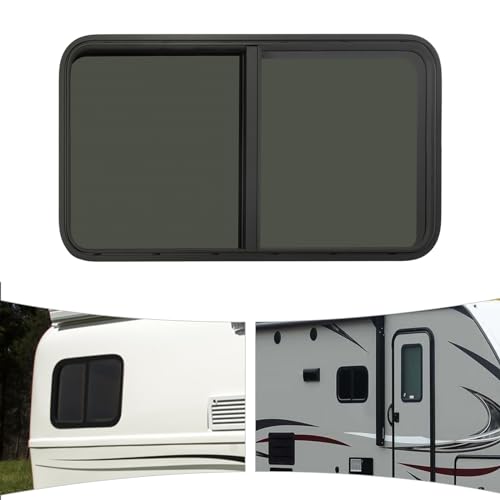 Teardrop Horizontal Sliding RV Window, Tempered Black Glass RV Window with Screen Window, 24" W x 20" H - size: 24" W x 20" H
