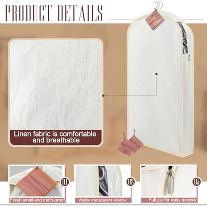 Briwooody Cotton Linen Garment Bags, 2 Sets, Moth Protection, Beige - color: Beige