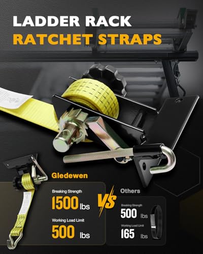 Lumber Rack Straps, Ladder Rack Ratchet Strap, 1.4" Black Square Tube Mount - color: Yellow (2 pcs), size: Black Square Tube