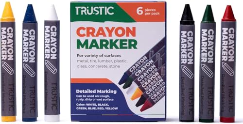 Universal Crayon Wax Marker for Industrial and Craft Detailed Marking on Lumber Metal Carton Ceramics Concrete Glass Plastic Tire, 4 x 1/2", Pack of 6 (Multicolor) - color: Multicolor