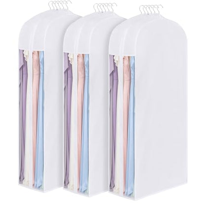 60 Inch Premium Cotton Garment Bag for Hanging Clothes and Storage | 3 Pack, Dress Bags for Gowns, Breathable Cotton Fabric, Extre Large 10" Gusseted, Organza Window, Full Zipper, For Long Dress - size: 10"W x 60"H-3pcs