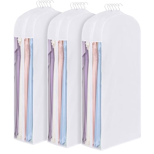 60 Inch Premium Cotton Garment Bag for Hanging Clothes and Storage - size: 10"W x 60"H-3pcs