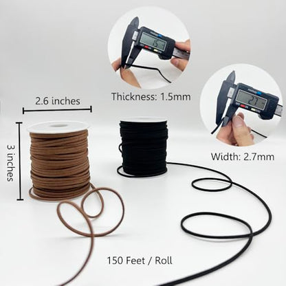 LUSTEMBER Leather String, Faux Leather Cord, Flat Suede Leather Lace for Necklaces, Bracelets, Jewelry Making, Tassels, Dream Catchers and Art Crafts - size: Brown