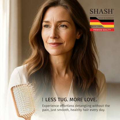 Made in Germany - SHASH Large Paddle Hair Brush, Thick And Curly Hair - Detangler With Long Pins & Rubber Cushion - Helps Detangle Knots, Eliminate Frizz, Reduce Pulling & Snagging - size: Large